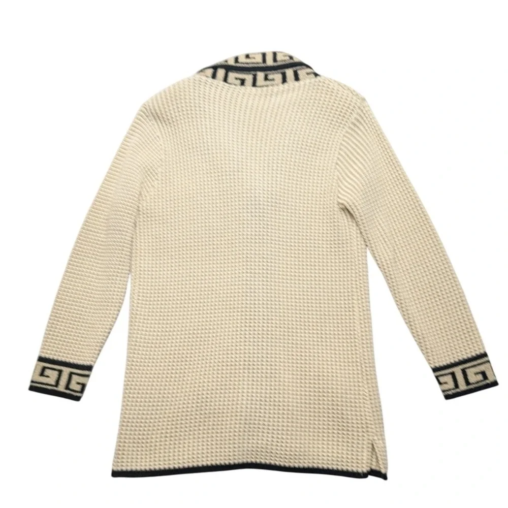 Arnon Collection Cardigan Women XXL Cream Black Greek Key Waffle Knit Button Up